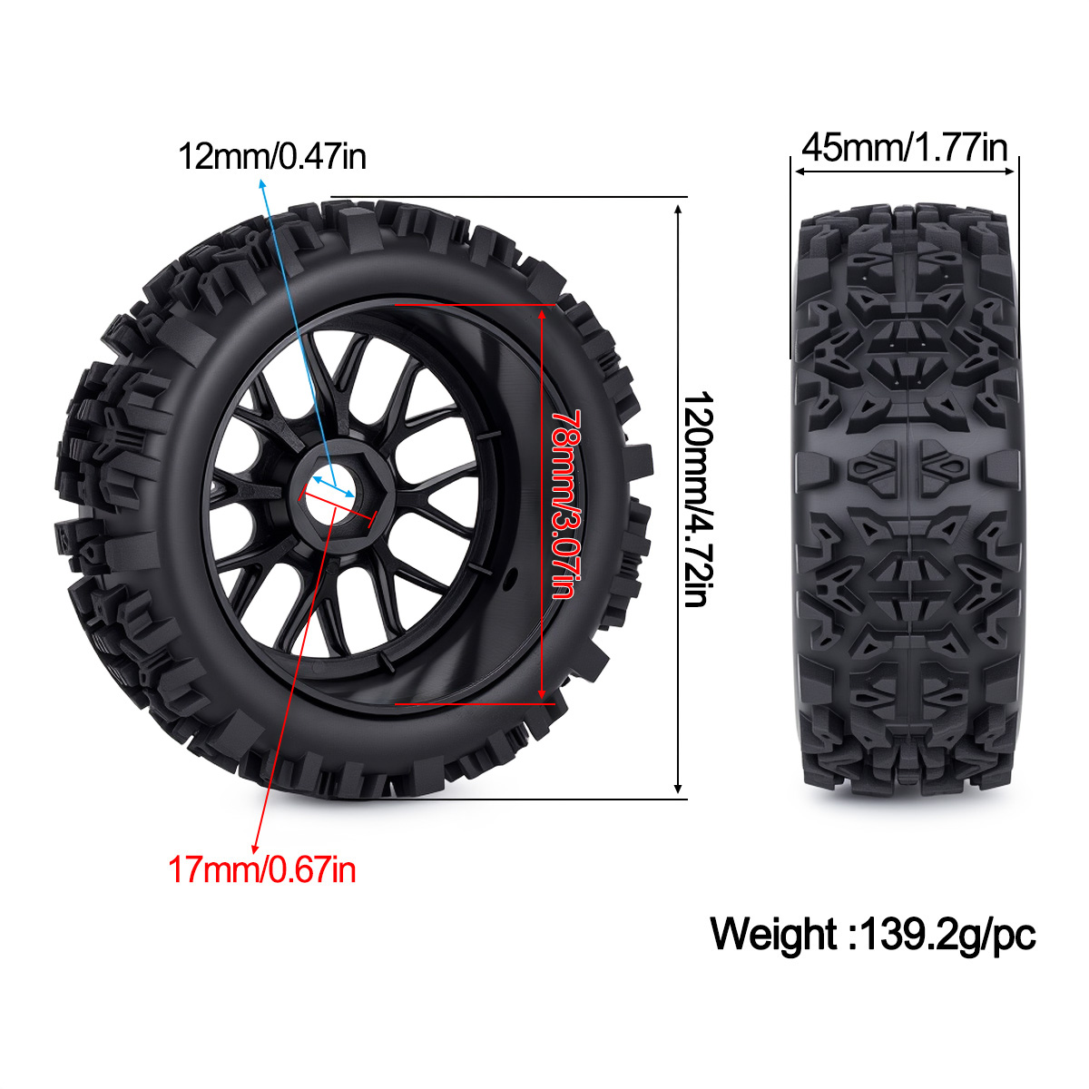 120MM Off-Road RC Tires 17mm H - đánh giá và giá Yunshen Rc Hobby